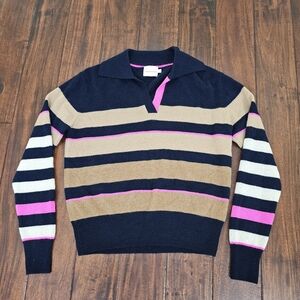 Brodie Striped Cashmere  V-Neck Sweater Size XS